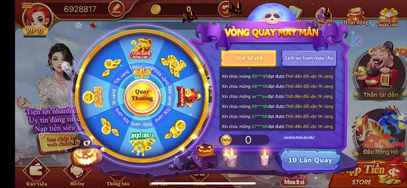Vòng quay may mắn là một chương trình khá hấp dẫn tại CF68