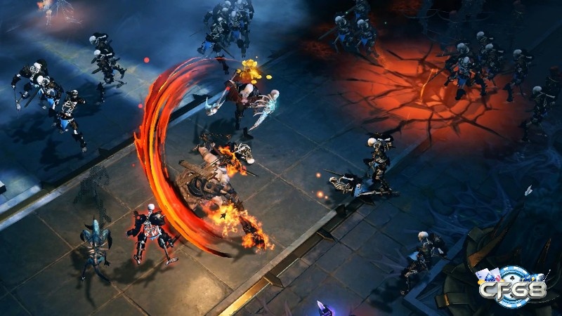 Hình ảnh một nhân vật đang chiến đấu với quái vật trong Diablo Immortal